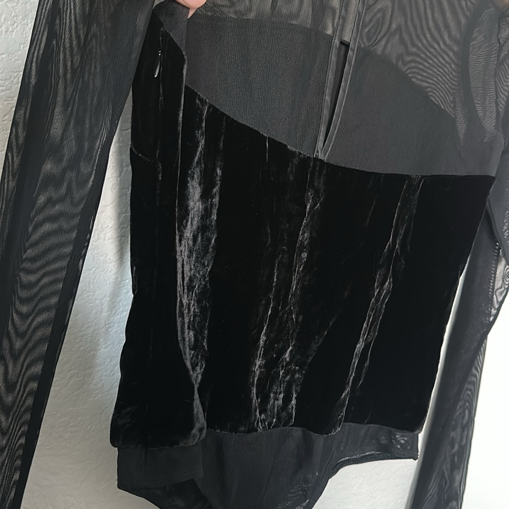 Cinq A Sept Black Velvet Sheer Long Sleeve Bodysuit - Picture 4 of 5